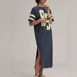 Anthropologie Daily Practice T-shirt Dress XS Midi Navy slim fit NWOT PTP 20”